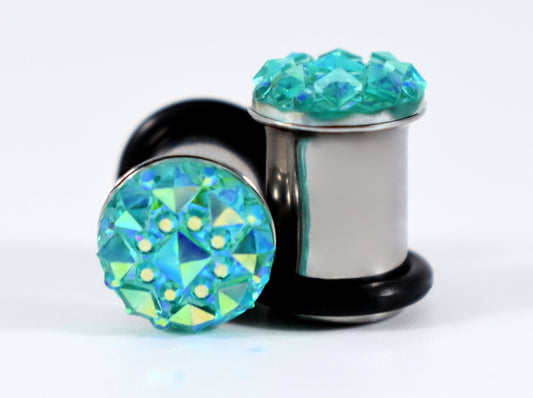 Aqua Turquoise Geometric Sparkle Plugs - 4g, 2g, and 0g