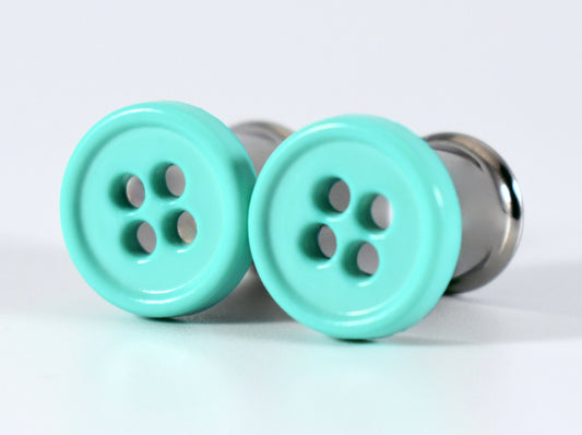 Aqua Turquoise Blue Button Plugs - 2g, 0g, and 00g
