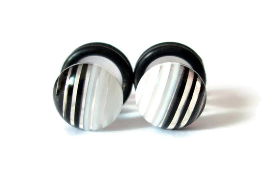 Black and White Retro Stripe Plugs - 4g, 2g, and 0g