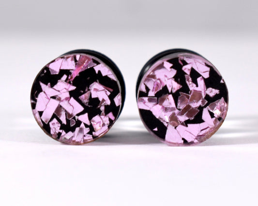 Black and Pink Foil Flake Plugs - 2g, 0g, and 00g