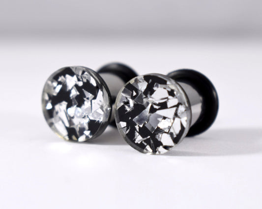 Black and Silver Foil Flake Plugs - 2g, 0g, and 00g