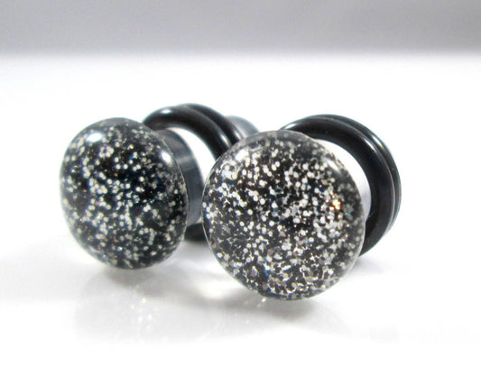 Black and Silver Glitter Sparkle Plugs - 2g, 0g, and 00g