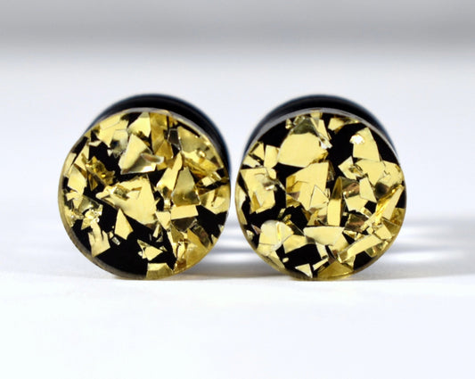 Black and Gold Foil Flake Plugs - 2g, 0g, and 00g
